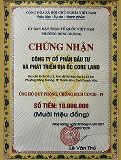Chứng nhận ủng hộ Quỹ phòng chống dịch Covid-19