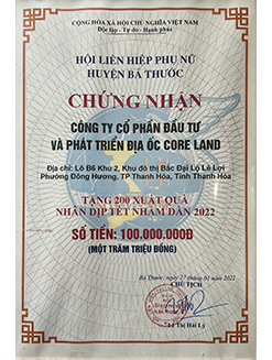 Chứng nhận của Hội Liên hiệp phụ nữ Huyện Bá Thước