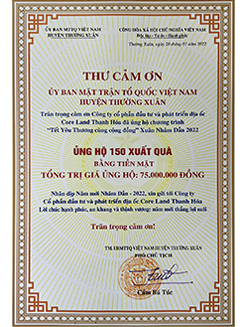 Thư cảm ơn Ủy ban MTTQ Việt Nam Huyện Thường Xuân